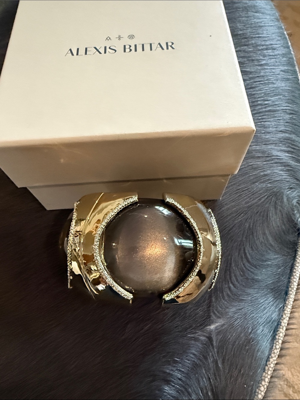 Alexis Bittar Gold Lucite Dome Cuff with Sparkle Trim